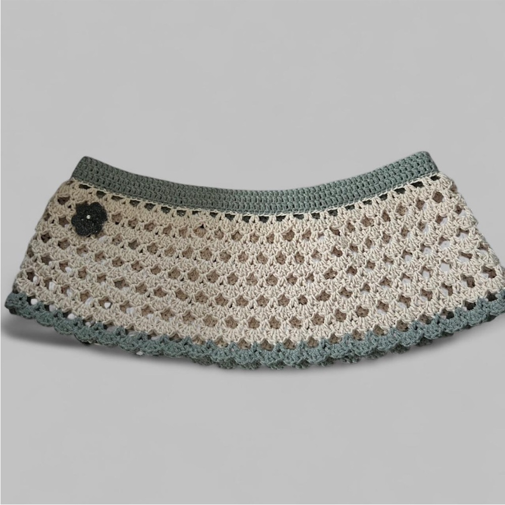 Elegant Crochet Mini Skirt in Cream and Gray